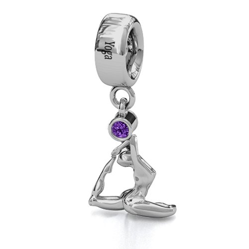 One Legged King Pigeon Yoga Bracelet Charm – Sterling Silver with Amethyst