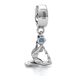 One Legged King Pigeon Yoga Bracelet Charm in 925 Sterling Silver with Aquamarine