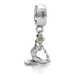 One Legged King Pigeon Yoga Bracelet Charm in 925 Sterling Silver with Peridot