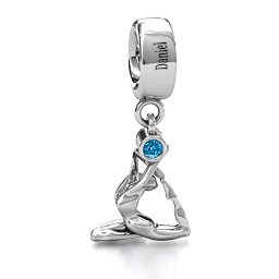 One Legged King Pigeon Yoga Bracelet Charm in 925 Sterling Silver with Blue Topaz