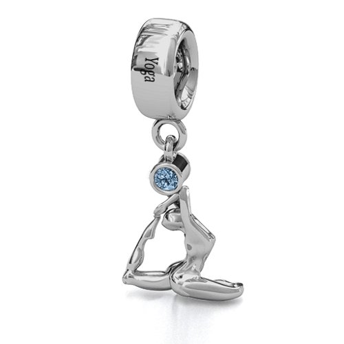 One Legged King Pigeon Yoga Bracelet Charm – Sterling Silver with Aquamarine