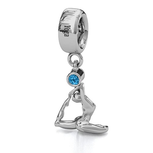 One Legged King Pigeon Yoga Bracelet Charm – Sterling Silver with Blue Topaz