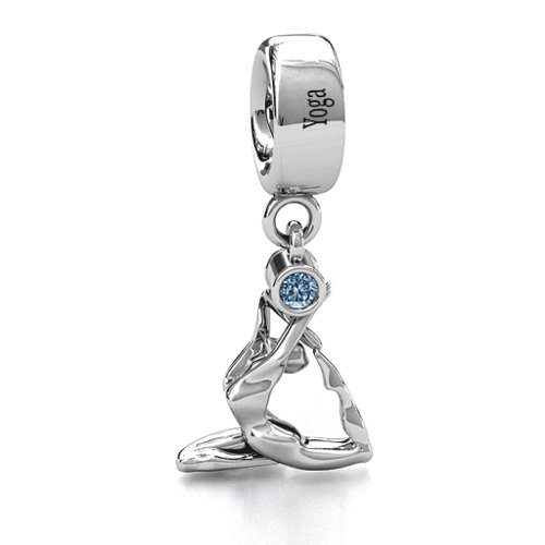 One Legged King Pigeon Yoga Bracelet Charm – Sterling Silver with Aquamarine