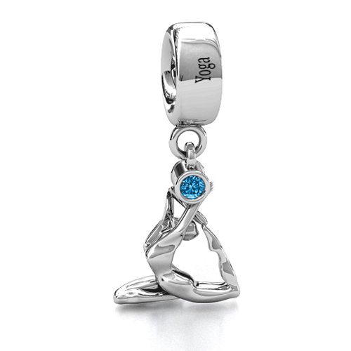 One Legged King Pigeon Yoga Bracelet Charm – Sterling Silver with Blue Topaz