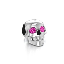 Bright Eyes Skull Bracelet Charm in 925 Sterling Silver with Pink Tourmaline