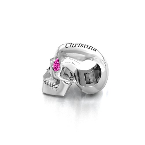 Bright Eyes Skull Bracelet Charm – Sterling Silver with Pink Tourmaline