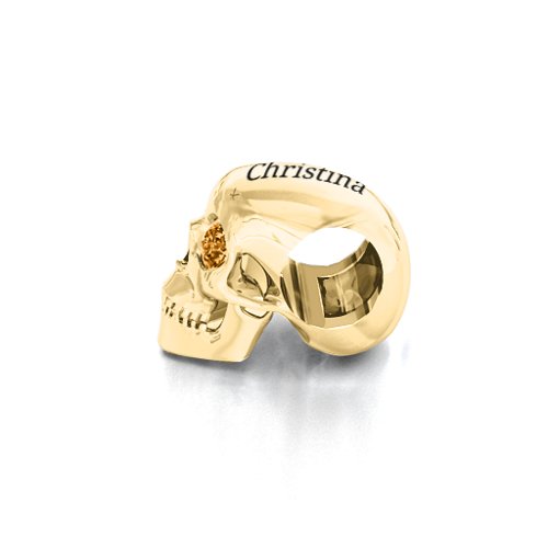 Bright Eyes Skull Bracelet Charm – 10K Yellow Gold with Citrine