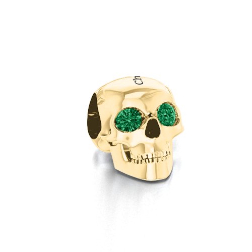 Bright Eyes Skull Bracelet Charm – 10K Yellow Gold with Emerald