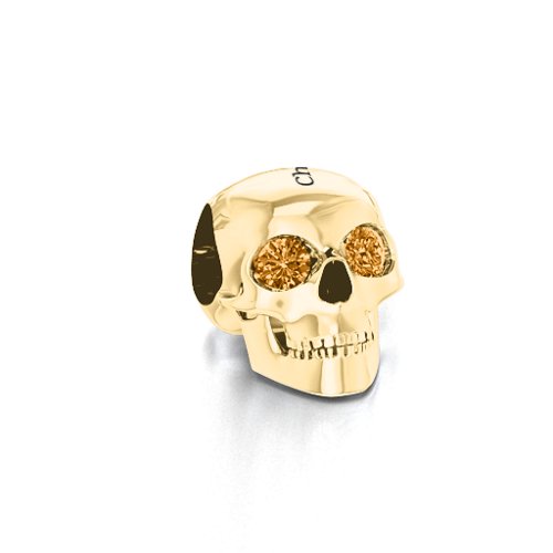 Bright Eyes Skull Bracelet Charm – 10K Yellow Gold with Citrine