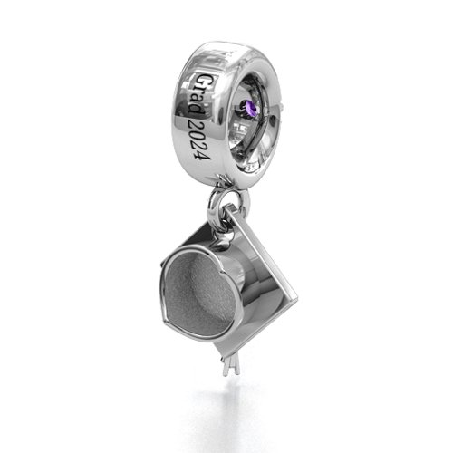 Graduate Cap Bracelet Charm – Sterling Silver with Amethyst