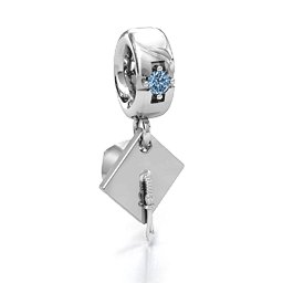 Graduate Cap Bracelet Charm in 925 Sterling Silver with Aquamarine