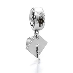 Graduate Cap Bracelet Charm in 925 Sterling Silver with Smokey Quartz