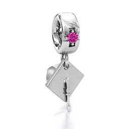 Graduate Cap Bracelet Charm in 925 Sterling Silver with Pink Tourmaline
