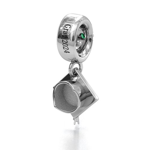 Graduate Cap Bracelet Charm – Sterling Silver with Emerald