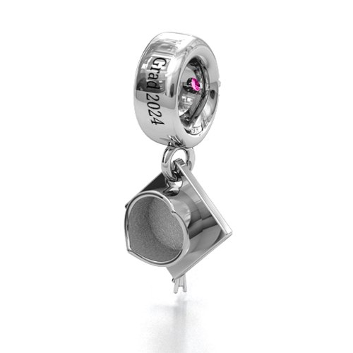 Graduate Cap Bracelet Charm – Sterling Silver with Pink Tourmaline