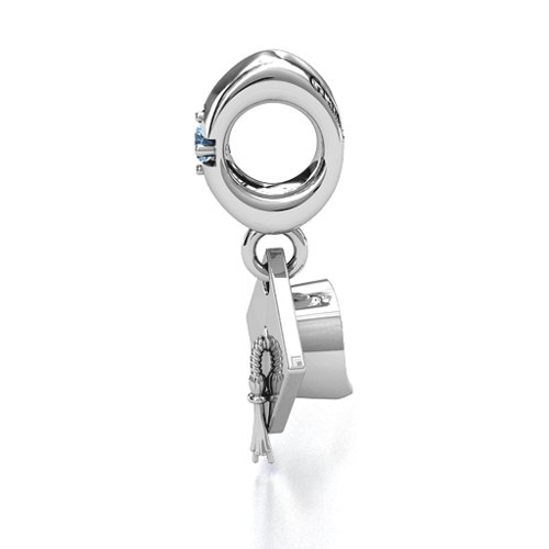 Graduate Cap Bracelet Charm – Sterling Silver with Aquamarine