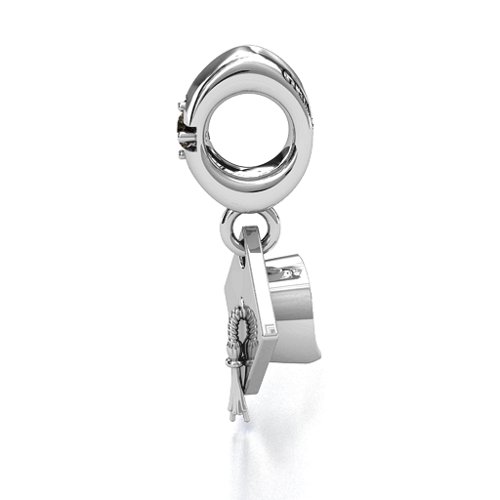 Graduate Cap Bracelet Charm – Sterling Silver with Smokey Quartz