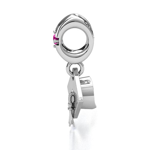 Graduate Cap Bracelet Charm – Sterling Silver with Pink Tourmaline
