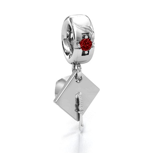 Graduate Cap Bracelet Charm – Sterling Silver with Garnet