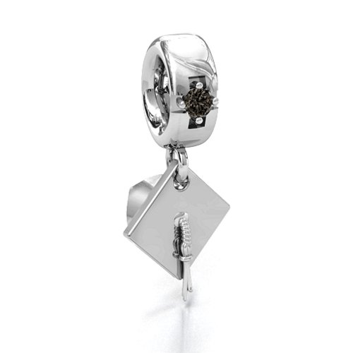 Graduate Cap Bracelet Charm – Sterling Silver with Smokey Quartz