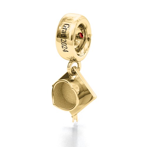 Graduate Cap Bracelet Charm – 10K Yellow Gold with Garnet