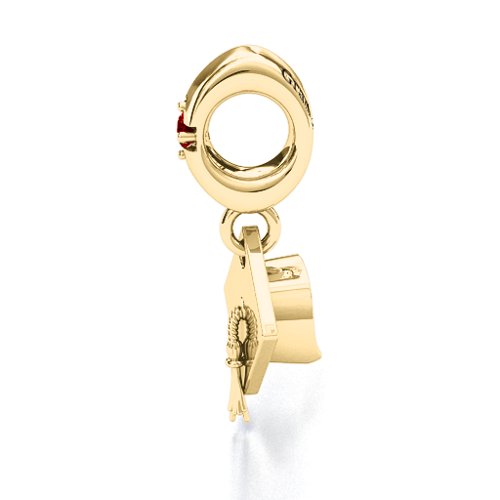Graduate Cap Bracelet Charm – 10K Yellow Gold with Garnet