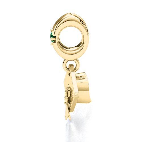 Graduate Cap Bracelet Charm – 10K Yellow Gold with Emerald