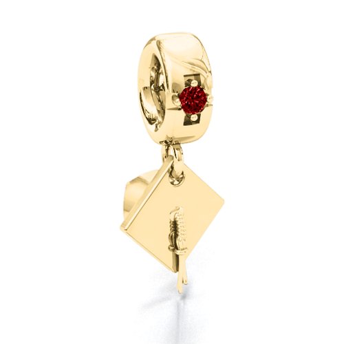 Graduate Cap Bracelet Charm – 10K Yellow Gold with Garnet