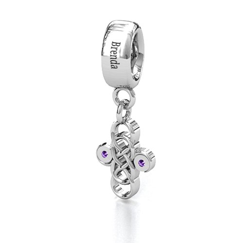 Sisters Forever Bracelet Charm – Sterling Silver with Amethyst