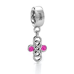 Sisters Forever Bracelet Charm in 925 Sterling Silver with Pink Tourmaline