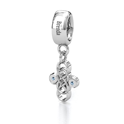Sisters Forever Bracelet Charm – Sterling Silver with Aquamarine