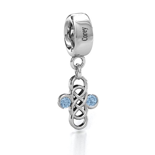 Sisters Forever Bracelet Charm – Sterling Silver with Aquamarine