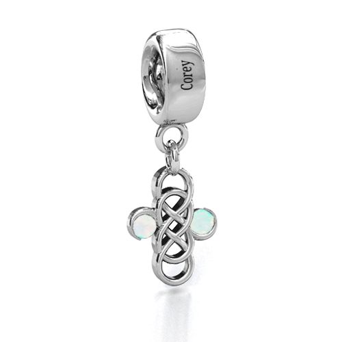 Sisters Forever Bracelet Charm – Sterling Silver with Opal