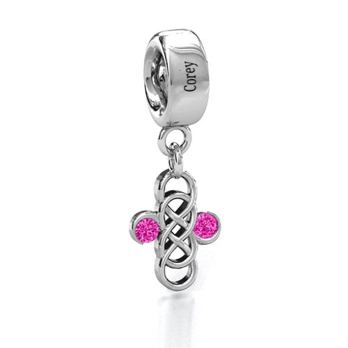 Sisters Forever Bracelet Charm – Sterling Silver with Pink Tourmaline