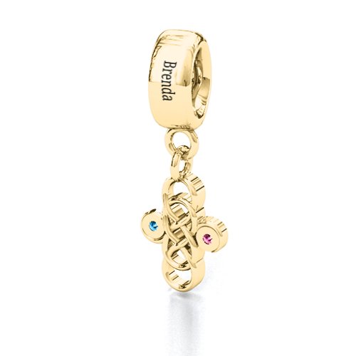 Sisters Forever Bracelet Charm – 10K Yellow Gold with Pink Tourmaline and Blue Topaz