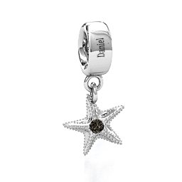 Starfish Bracelet Charm in 925 Sterling Silver with Smokey Quartz
