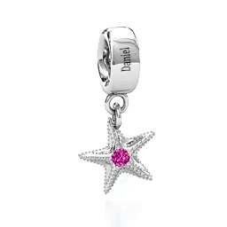 Starfish Bracelet Charm in 925 Sterling Silver with Pink Tourmaline