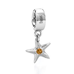 Starfish Bracelet Charm in 925 Sterling Silver with Citrine