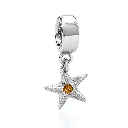 Starfish Bracelet Charm – Sterling Silver with Citrine