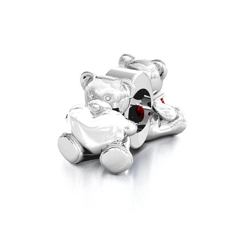 My Teddy Bear Bracelet Charm – Sterling Silver with Garnet