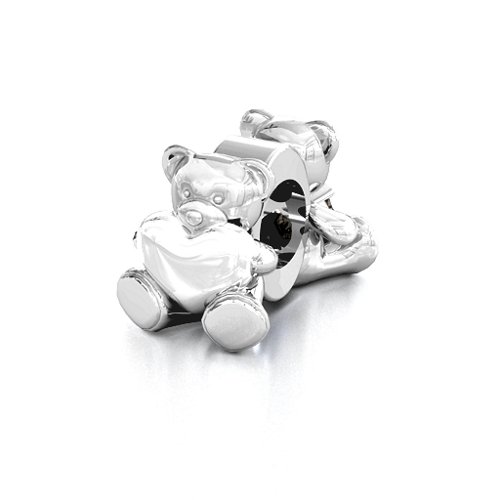 My Teddy Bear Bracelet Charm – Sterling Silver with Smokey Quartz