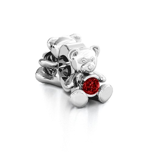 My Teddy Bear Bracelet Charm – Sterling Silver with Garnet