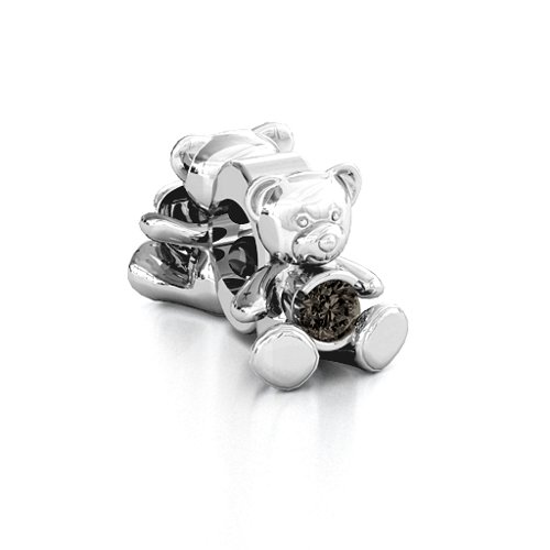 My Teddy Bear Bracelet Charm – Sterling Silver with Smokey Quartz