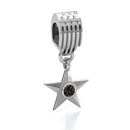 U.S Military Medal Bracelet Charm in 925 Sterling Silver with Smokey Quartz and Blue Sapphire