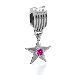 U.S Military Medal Bracelet Charm in 925 Sterling Silver with Pink Tourmaline and Blue Sapphire