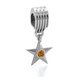 U.S Military Medal Bracelet Charm in 925 Sterling Silver with Citrine and Blue Sapphire