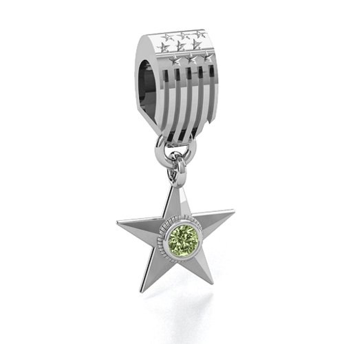 U.S Military Medal Bracelet Charm – Sterling Silver with Peridot