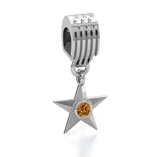 U.S Military Medal Bracelet Charm – Sterling Silver with Citrine