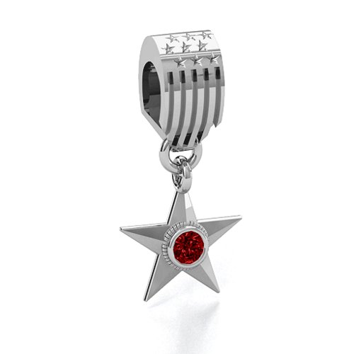 U.S Military Medal Bracelet Charm – Sterling Silver with Garnet