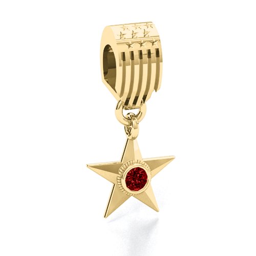 U.S Military Medal Bracelet Charm – 10K Yellow Gold with Garnet